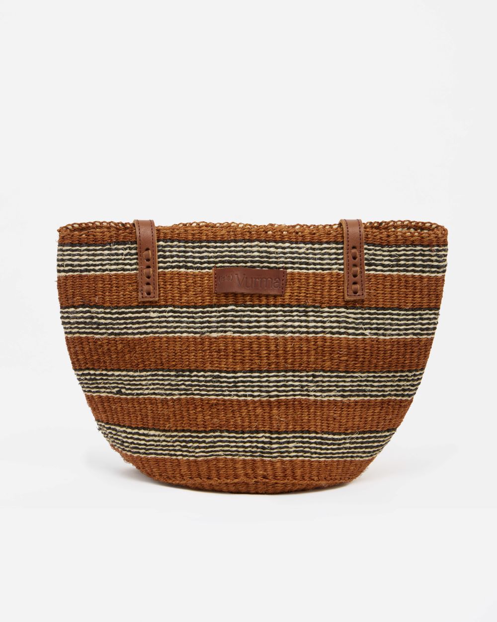 Bolso de sisal artesanal con rayas negras y color terracota - bolso de hombro ecológico de Isla Vurma, ideal para verano, estilo boho y looks naturales