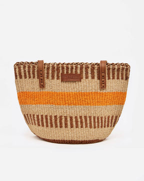 Bolso de sisal artesanal con rayas naranjas y marrones - bolso de playa ecológico y sostenible de Isla Vurma, ideal para verano y looks boho chic