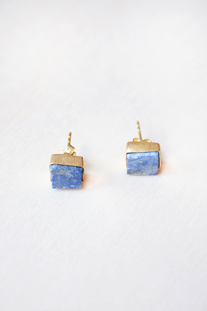 Pendientes Piedra Natural Lapis Lázuli Azul en Oro