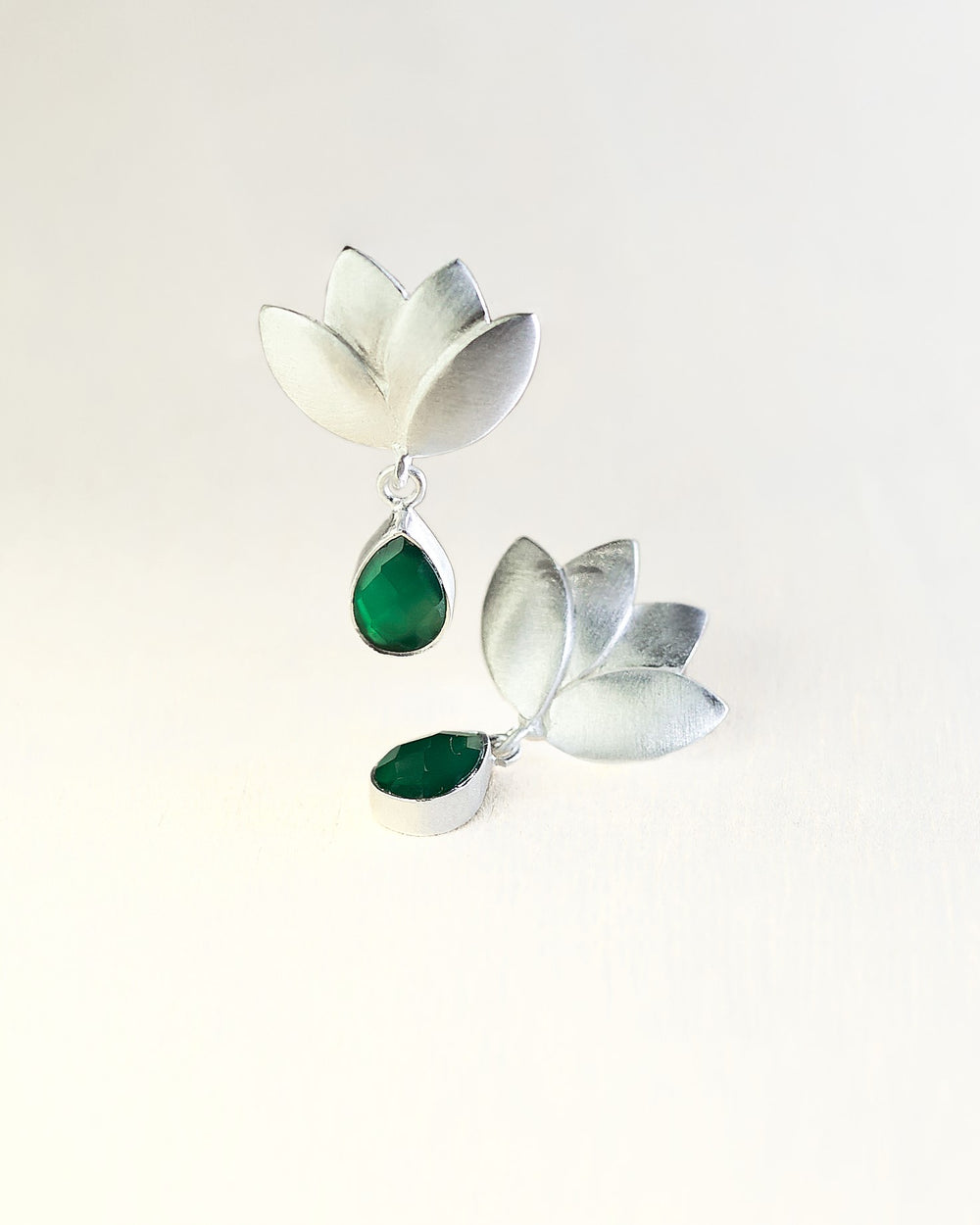 Pendientes Loto Plata - Ónix Verde